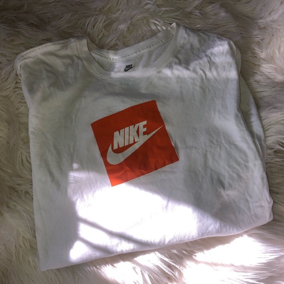 White and Orange Nike Logo Long Sleeved Tee/Shirt - Picture 2 of 4